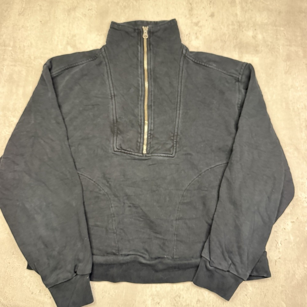Everlane Organic Cotton Fleece Sweatshirt Black 1/2 Zip Mock Neck M Pullover